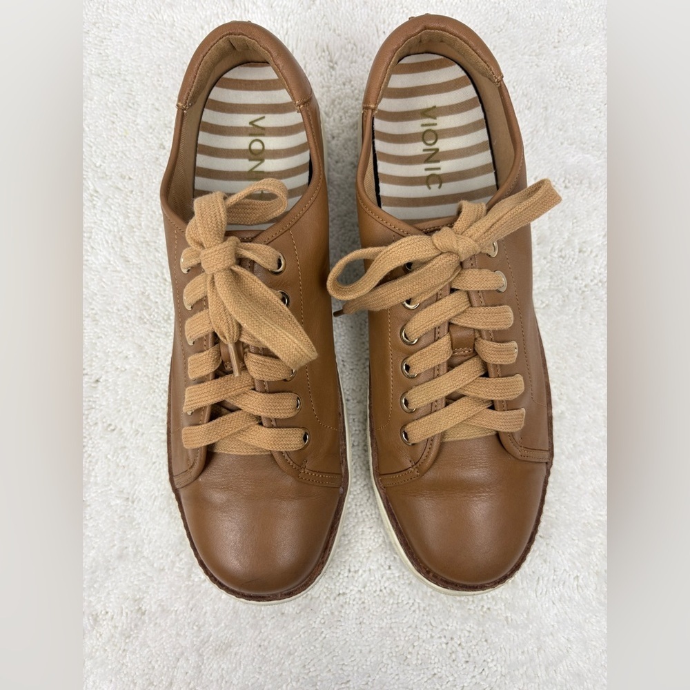 Vionic Women’s Sunny Leah Lace-Up Leather Sneakers-Size: 10-Color: Tan